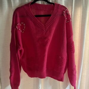 Pink Heart Embellished Sweater